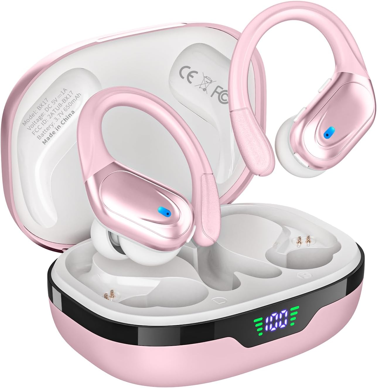 Wireless Earbuds, Sports Bluetooth Headphones, 80Hrs Playtime Ear Buds with LED Power Display, Noise Canceling Headset, IPX7 Waterproof Earphones for Workout/Running(Black)