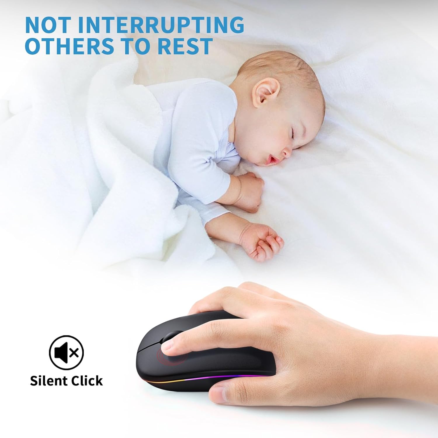 Wireless Bluetooth Mouse, Rechargeable, LED, Silent, Ultra-thin Design (Bluetooth 5.2 and 2.4GHz USB Receiver) | Portable Computer Mouse for Laptops, iPads, MacBooks and Apple Devices (Black)