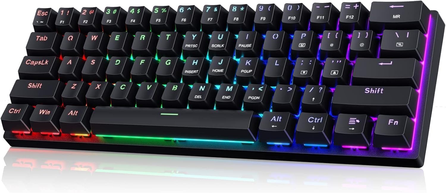 Portable 60% Mechanical Gaming Keyboard, Wired Keyboard with Blue Switches,LED Customization Backlit,61 Keys Ultra-Compact Mini OfficeKeyboard for PC/Mac/Xbox,Easy to Carry On Trip-Black