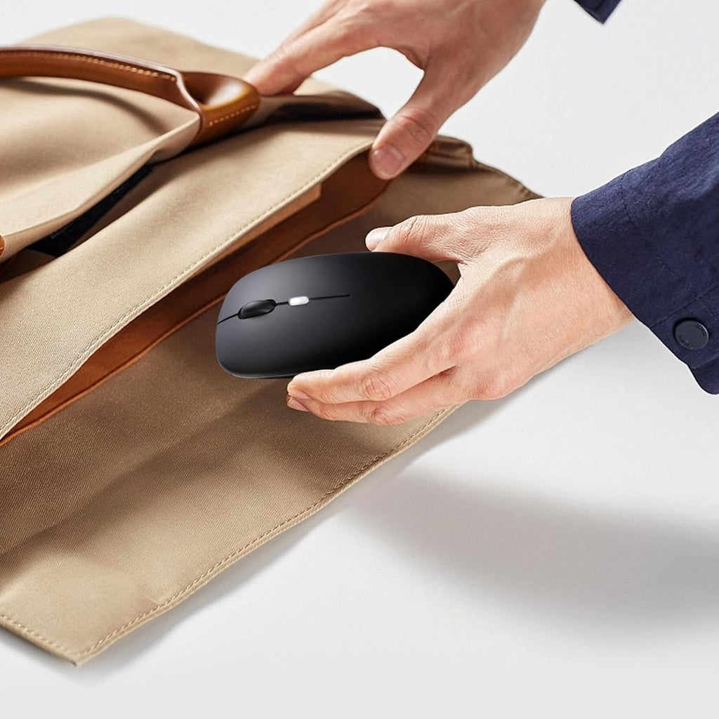 Wireless Bluetooth Mouse, Rechargeable, LED, Silent, Ultra-thin Design (Bluetooth 5.2 and 2.4GHz USB Receiver) | Portable Computer Mouse for Laptops, iPads, MacBooks and Apple Devices (Black)