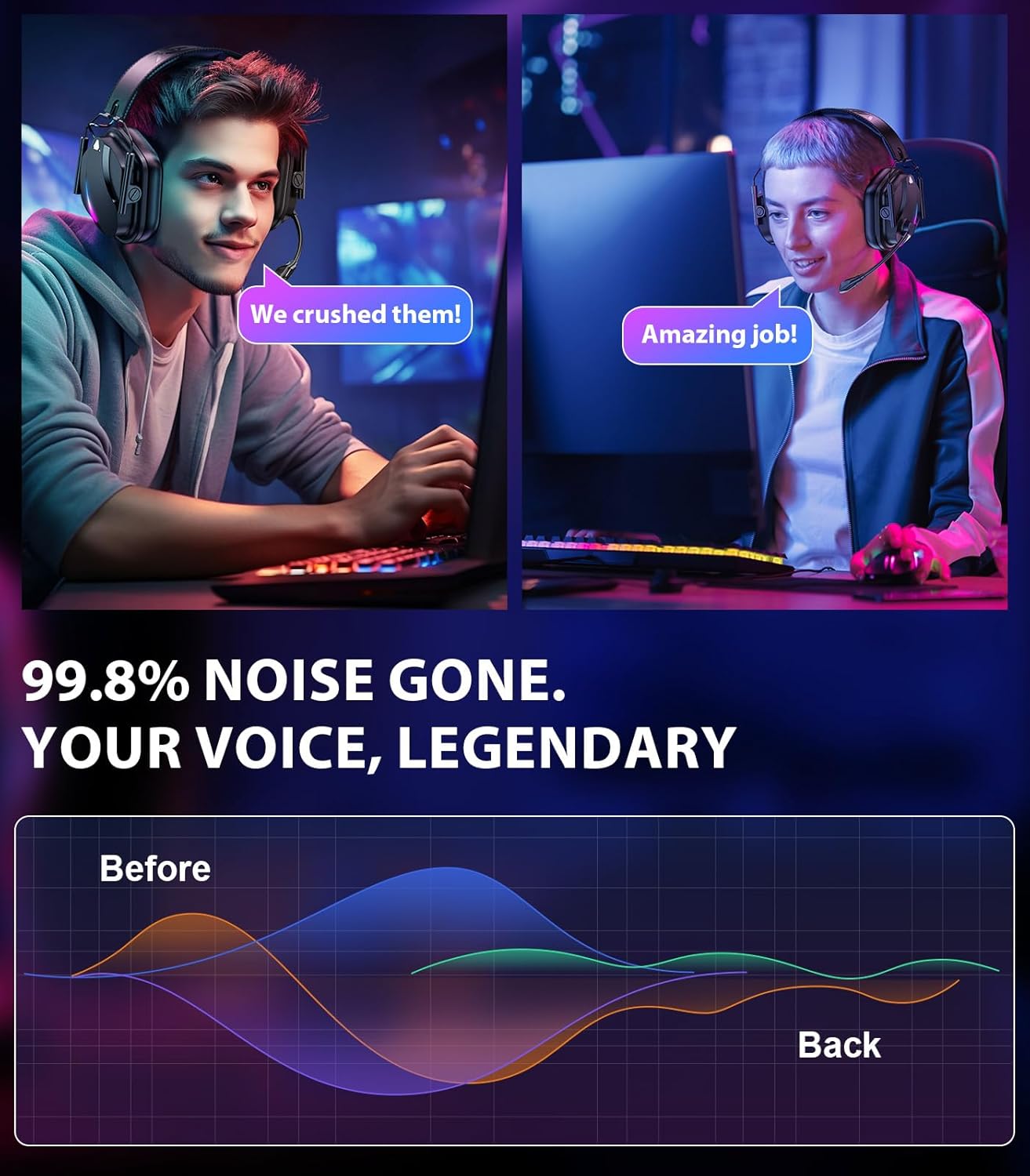 Wireless Gaming Headset for PS5, PS4, PC, 2.4GHz Low-Latency & Bluetooth 5.4 Gaming Headphone with Noise Canceling Mic, 50mm Drivers, 50H Battery Wireless Headset for Switch, Mobile, Mac