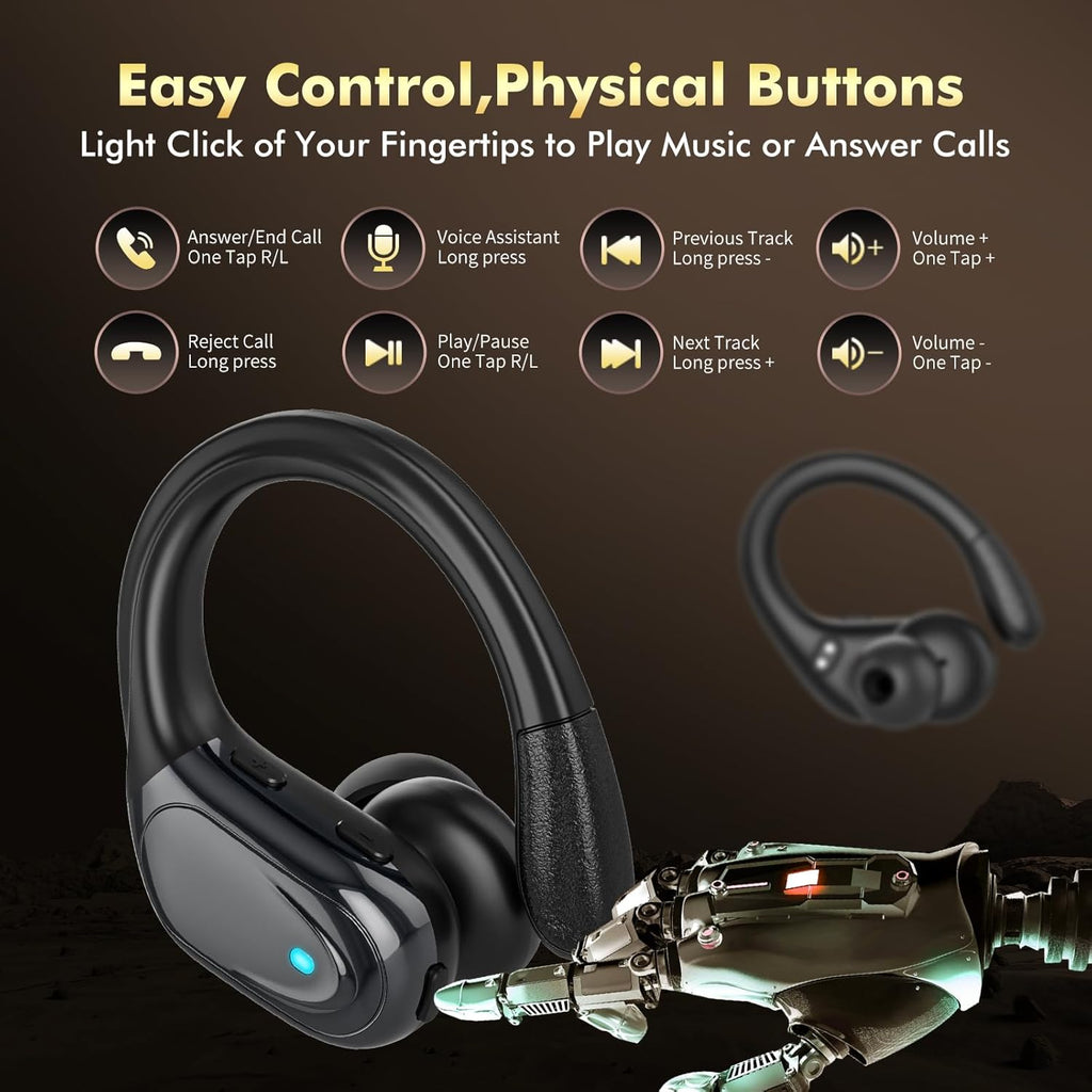 Wireless Earbuds, Sports Bluetooth Headphones, 80Hrs Playtime Ear Buds with LED Power Display, Noise Canceling Headset, IPX7 Waterproof Earphones for Workout/Running(Black)