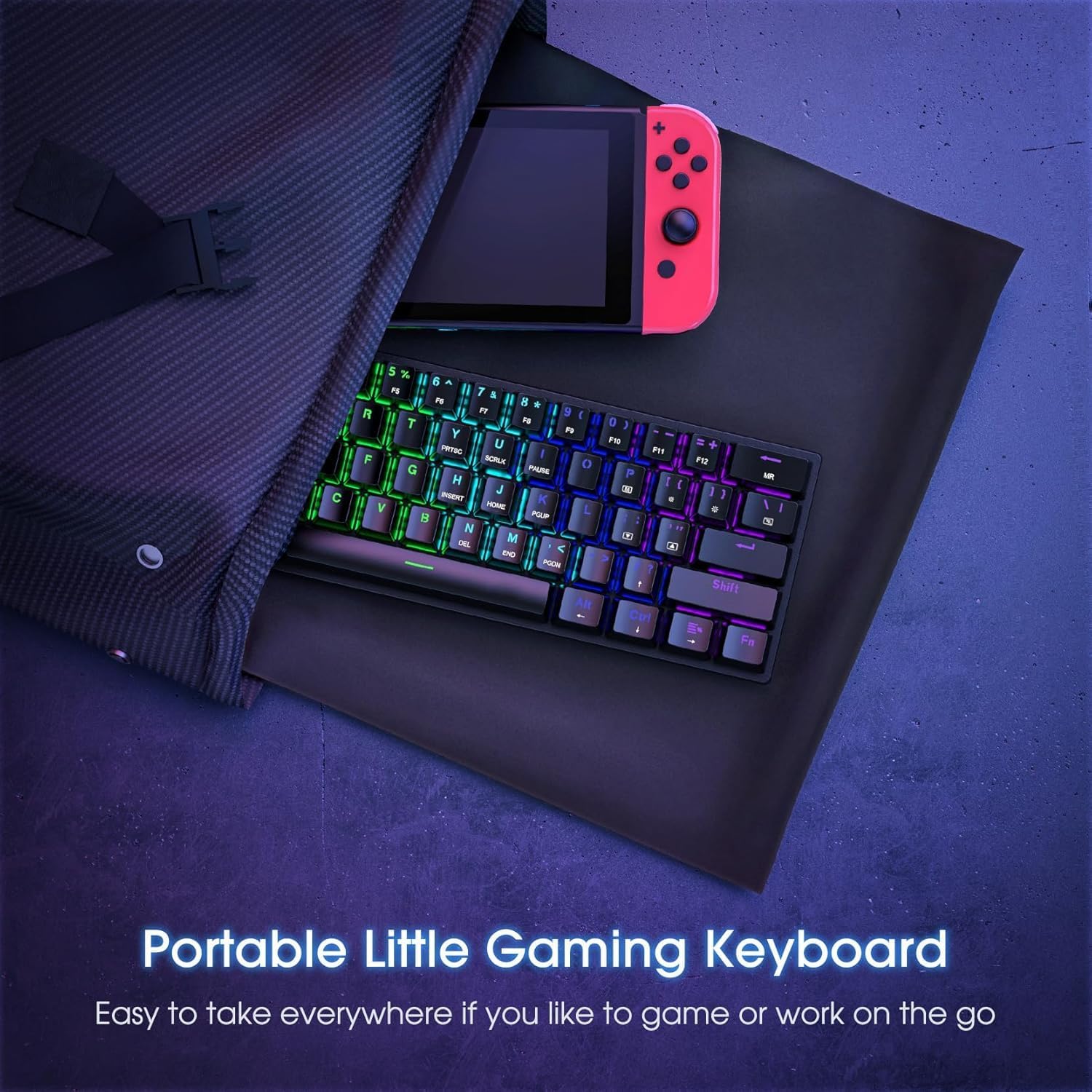 Portable 60% Mechanical Gaming Keyboard, Wired Keyboard with Blue Switches,LED Customization Backlit,61 Keys Ultra-Compact Mini OfficeKeyboard for PC/Mac/Xbox,Easy to Carry On Trip-Black