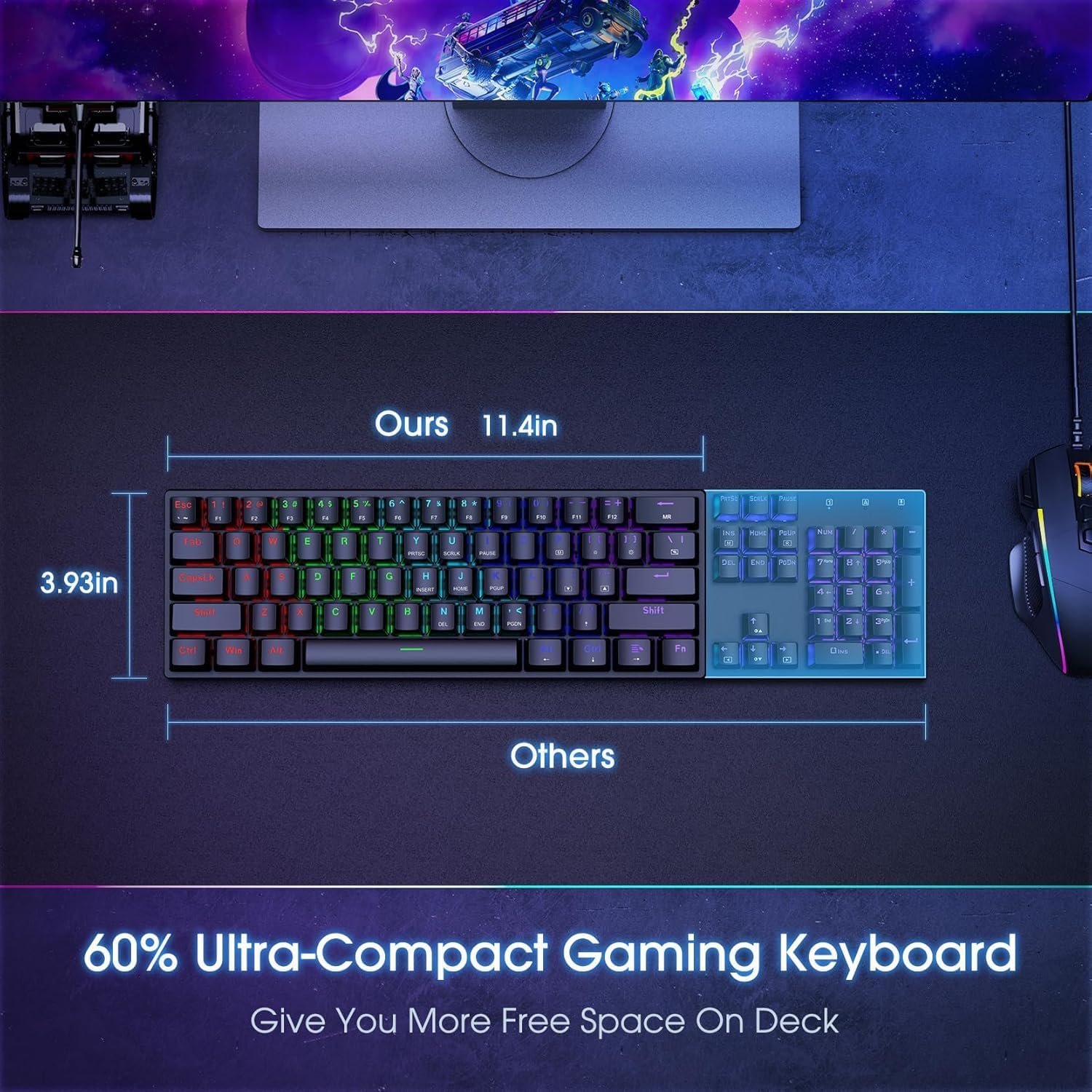 Portable 60% Mechanical Gaming Keyboard, Wired Keyboard with Blue Switches,LED Customization Backlit,61 Keys Ultra-Compact Mini OfficeKeyboard for PC/Mac/Xbox,Easy to Carry On Trip-Black