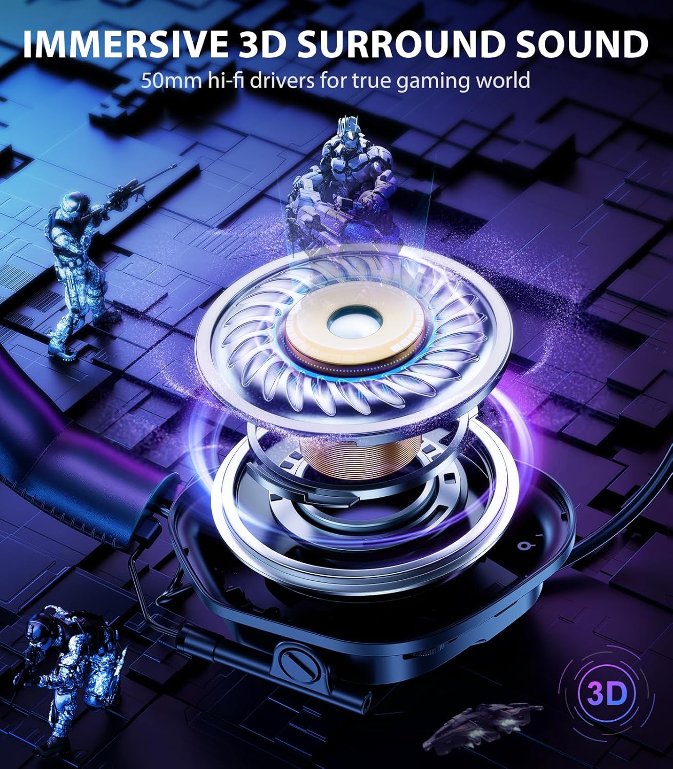 Wireless Gaming Headset for PS5, PS4, PC, 2.4GHz Low-Latency & Bluetooth 5.4 Gaming Headphone with Noise Canceling Mic, 50mm Drivers, 50H Battery Wireless Headset for Switch, Mobile, Mac